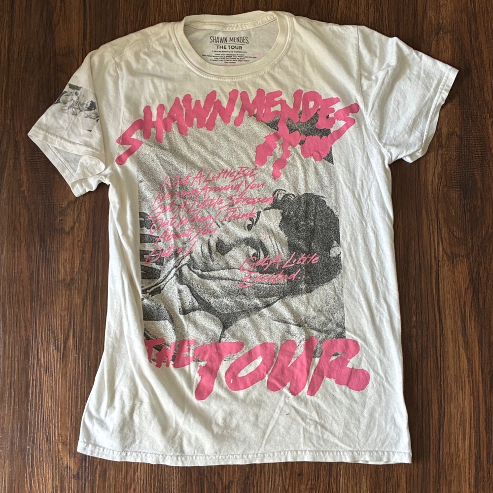 Shawn Mendes 2019 World Tour T Shirt White Pink Youth Concert Merch Mens Size S